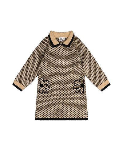 Deux Par Deux Deux par Deux Girls' Knit Collar Honeycomb Floral Embroidery Dress