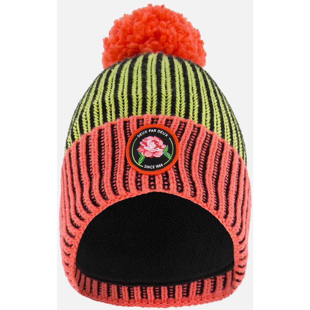 Deux par Deux Deux par Deux Girl's Knit Hat Black, Lime And Coral