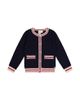 Deux Par Deux Deux par Deux Girls' Knitted Button Front Striped Trim Cardigan - 1