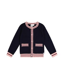 Deux Par Deux Deux par Deux Girls' Knitted Button Front Striped Trim Cardigan