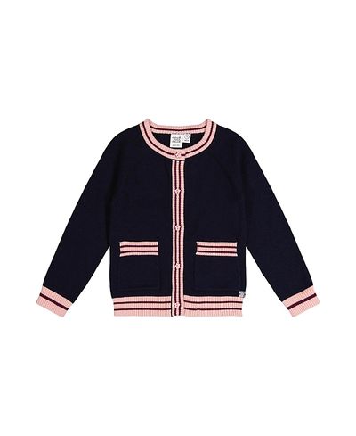 Deux Par Deux Deux par Deux Girls' Knitted Button Front Striped Trim Cardigan