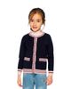 Deux Par Deux Deux par Deux Girls' Knitted Button Front Striped Trim Cardigan - 4
