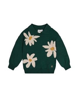 Deux Par Deux Deux par Deux Girls' Knitted Daisy Jacquard Shirt Collar Sweater
