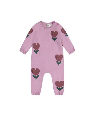 Deux Par Deux Deux par Deux Girls' Knitted Intarsia Heart Flower Button Romper
