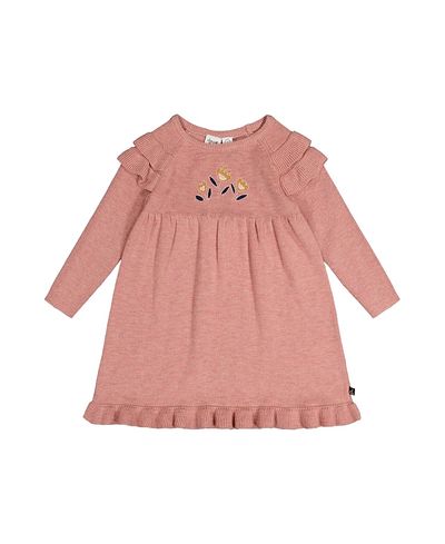 Deux Par Deux Deux par Deux Girls' Knitted Ruffled Shoulder Floral Detail Dress