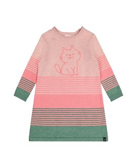 Deux Par Deux Deux par Deux Girls' Knitted Stripe Cat Applique A-Line Dress