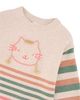 Deux Par Deux Deux par Deux Girls' Knitted Stripe Sleeve Cat AppliquA Sweater - 3