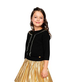 Deux Par Deux Deux par Deux Girls' Lace Detail Crew Neck Ribbed Hem Knitted Sweater