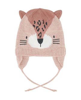 Deux Par Deux Deux par Deux Girls' Leopard Face Fleece Lined Ear Flap Winter Knit Hat