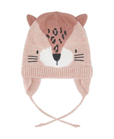 Deux Par Deux Deux par Deux Girls' Leopard Face Fleece Lined Ear Flap Winter Knit Hat