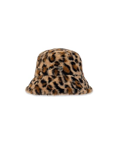 Deux Par Deux Deux par Deux Girls' Leopard Faux Fur Sateen Lined Wide Brim Bucket Hat