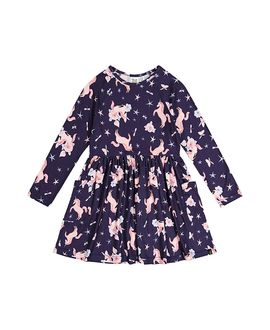 Deux Par Deux Deux par Deux Girls' Long Raglan Sleeve Unicorn Dress with Patch Pockets