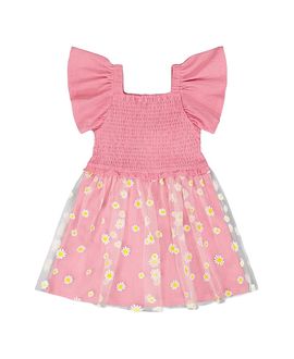 Deux Par Deux Deux par Deux Girls' Mesh and Crinkle Jersey Smocking Dress
