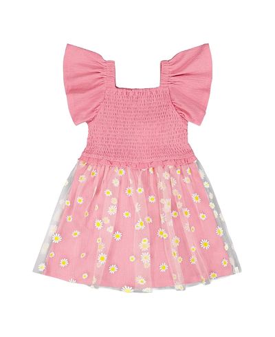 Deux Par Deux Deux par Deux Girls' Mesh and Crinkle Jersey Smocking Dress