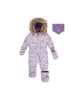 Deux Par Deux Deux par Deux Girls' Mini Flowers Original One Piece Puffy Snowsuit with Removable Mittens and Boots