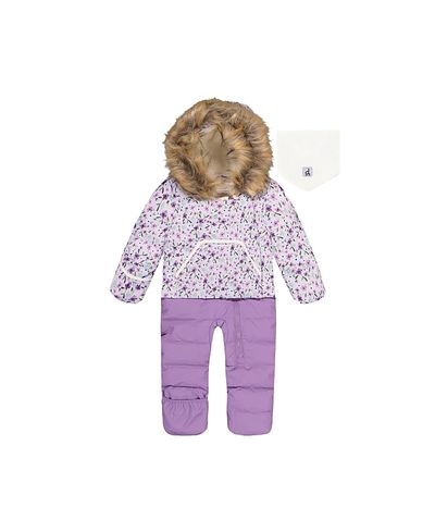 Deux Par Deux Deux par Deux Girls' Mini Flowers Snug Car Seat Fleece Neckwarmer One Piece Snowsuit