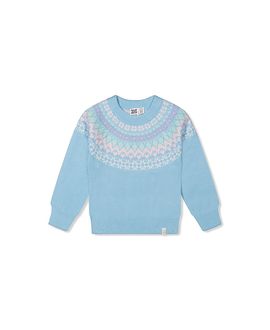 Deux Par Deux Deux par Deux Girls' Nordic Jacquard Raglan Sleeve Ribbed Cuff Sweater
