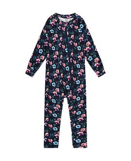 Deux Par Deux Deux par Deux Girls' One Piece Floral Fleece Zipper Asymmetric Thermal Underwear