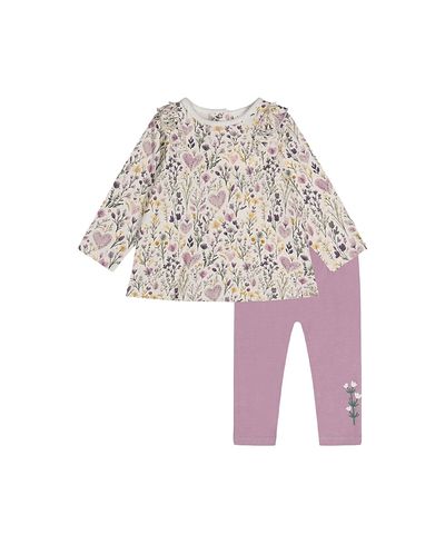 Deux Par Deux Deux par Deux Girls' Organic Cotton Heart Ruffle Pants and Top Set