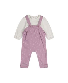 Deux Par Deux Deux par Deux Girls' Organic Cotton Puffy Sleeve Romper and Adjustable Overall Set