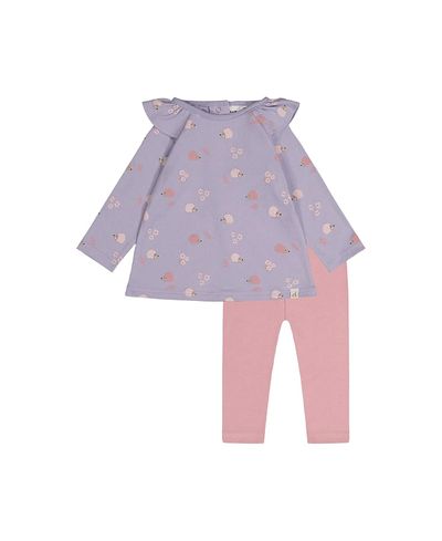 Deux Par Deux Deux par Deux Girls' Organic Cotton Ruffle Shoulder Hedgehog Tunic and Legging Set