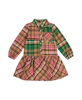 Deux Par Deux Deux par Deux Girls' Plaid Button Front Chest Pocket Shirt Dress