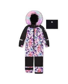 Deux Par Deux Deux par Deux Girls' Play Floral Faux Fur Hood & Expandable Sleeve One Piece Snowsuit