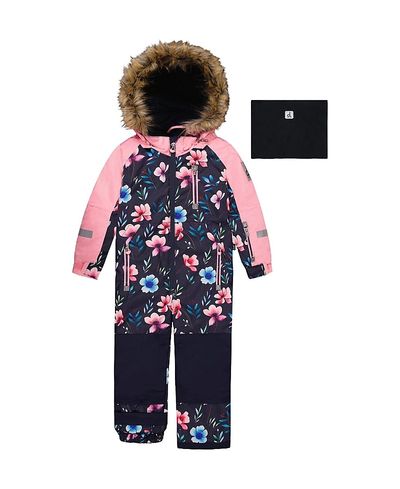 Deux Par Deux Deux par Deux Girls' Play Floral Faux Fur Hood & One Piece Snowsuit