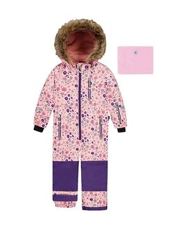 Deux Par Deux Deux par Deux Girls' Play Flower Faux Fur Hood & Expandable Sleeve One Piece Snowsuit