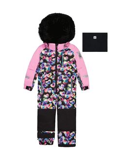 Deux Par Deux Deux par Deux Girls' Play Heart Faux Fur Hood & Expandable Sleeve One Piece Snowsuit