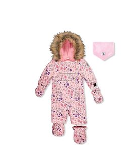 Deux Par Deux Deux par Deux Girls' Play Mini Flower Faux Fur Hood Car Seat One Piece Snowsuit