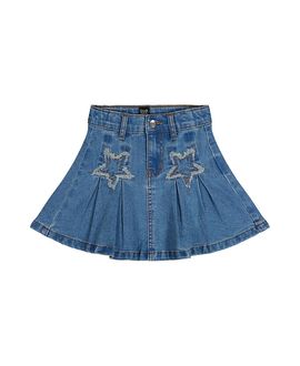 Deux Par Deux Deux par Deux Girls' Pleated Denim Elastic Waistband Star Applique Skirt