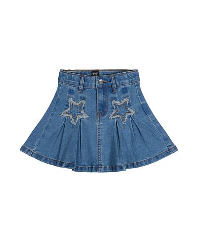 Deux Par Deux Deux par Deux Girls' Pleated Denim Elastic Waistband Star Applique Skirt