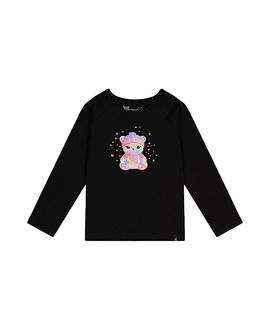 Deux Par Deux Deux par Deux Girls' Rainbow Teddy Bear Raglan Organic Cotton Crew Neck T-Shirt