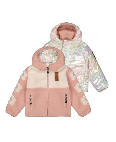 Deux Par Deux Deux par Deux Girls' Reversible Mid-Season Fleece Flower Sleeve Hooded Jacket