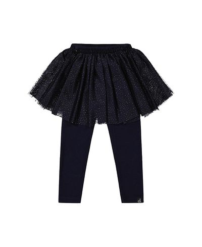 Deux Par Deux Deux par Deux Girls' Ribbed Elastic Waist Tulle Skirt Leggings