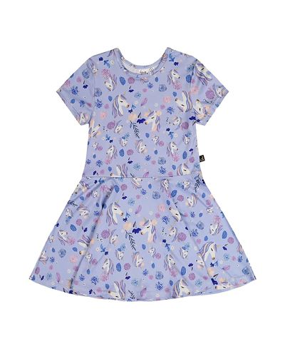 Deux Par Deux Deux par Deux Girls' Short Sleeve Unicorn Drop Waist Dress