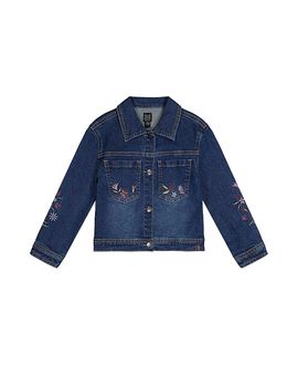 Deux Par Deux Deux par Deux Girls' Soft Poetry Stretch Fabric Flower Embroidery Denim Jacket