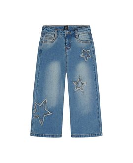 Deux Par Deux Deux par Deux Girls' Stretch Denim Frayed Star Embroidery Jeans