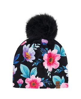 Deux Par Deux Deux par Deux Girls' Stretch Jersey Hat Flowers with Pompom