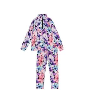 Deux Par Deux Deux par Deux Girls' Two Piece Floral Brushed Half-Zip Top & Pants Thermal Underwear