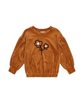 Deux Par Deux Deux par Deux Girls' Velvet Shimmer Flower Applique Elastic Hem Top