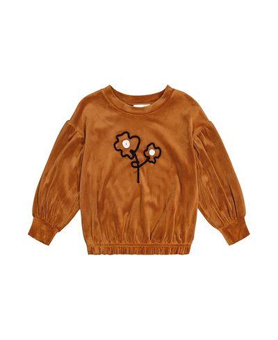 Deux Par Deux Deux par Deux Girls' Velvet Shimmer Flower Applique Elastic Hem Top