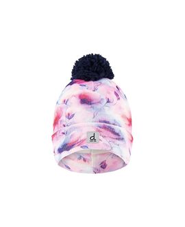 Deux Par Deux Deux par Deux Girls' Winter Floral Fleece-Lined Pompom Knit Hat