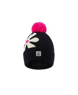 Deux Par Deux Deux par Deux Girls' Winter Oversized Flower Fleece-Lined Pompom Knit Hat