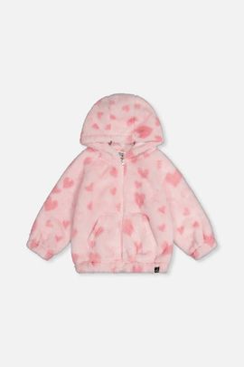 Deux par Deux Deux par Deux Hooded Full Zip Heart Jacquard Kangaroo Pocket Faux Fur Jacket