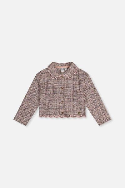 Deux par Deux Deux par Deux Jacquard Knit Scalloped Collar Button Front Short Jacket