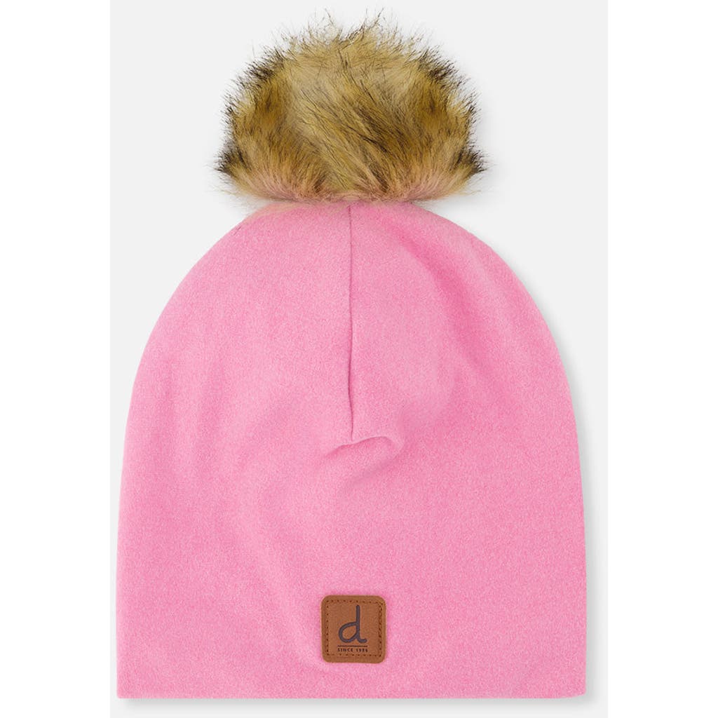 Deux par Deux Deux par Deux Jersey Lined Faux Fur Pompom Hat
