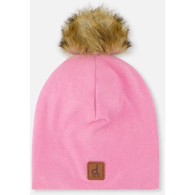Deux par Deux Deux par Deux Jersey Lined Faux Fur Pompom Hat