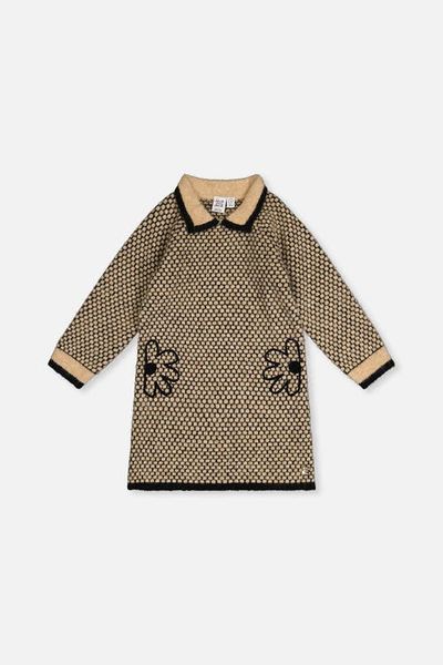 Deux par Deux Deux par Deux Knit Collar Honeycomb Floral Embroidery Dress